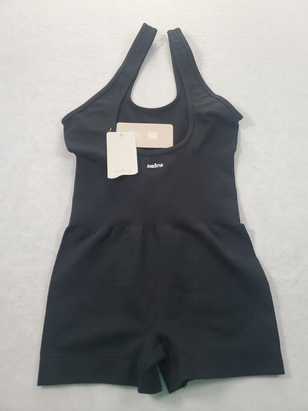 Aralina Women XS Black Activewear Romper Open Back Bodysuit